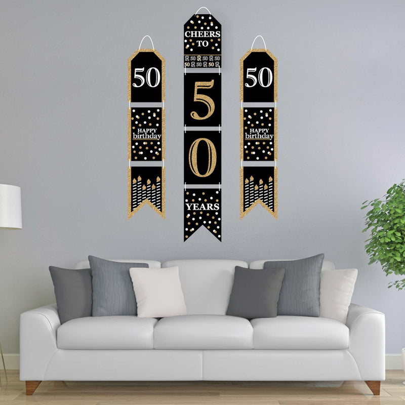 Adult 50th Birthday - Gold - Hanging Vertical Paper Door Banners - Birthday Party Wall Decoration Kit - Indoor Door Decor