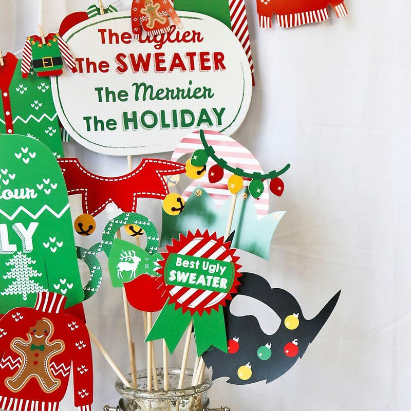 Ugly Sweater - Holiday & Christmas Party Photo Booth Props Kit - 20 Count