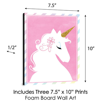 Rainbow Unicorn - Baby Girl Nursery Wall Art & Kids Room Decor - 7.5 x 10 inches - Set of 3 Prints