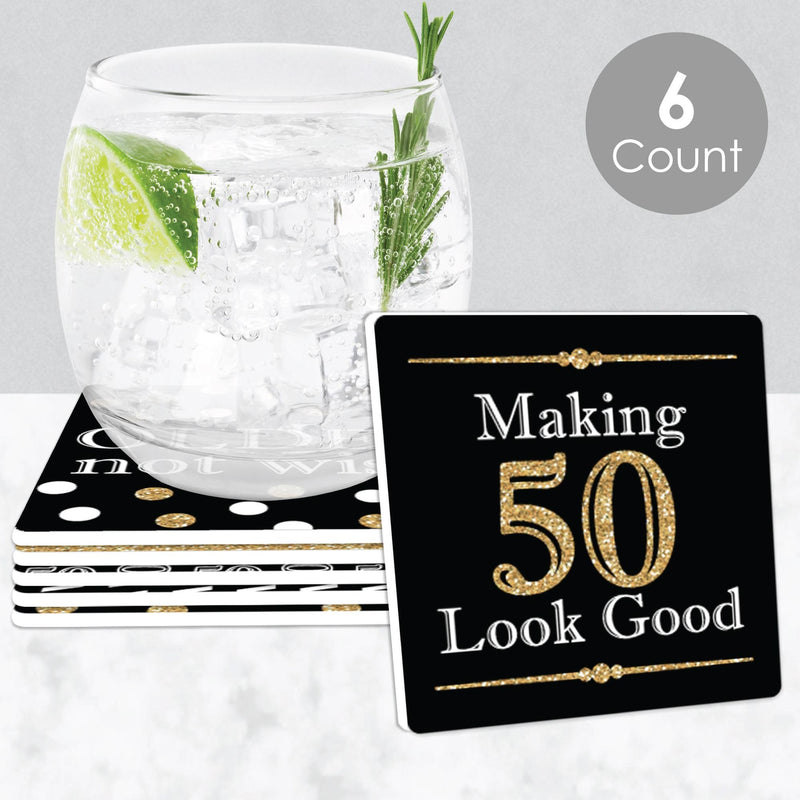 Adult 50th Birthday - Gold - Funny Birthday Party Decorations - Drink Coasters - Set of 6