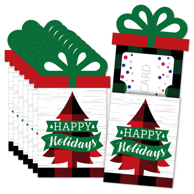 Holiday Plaid Trees - Buffalo Plaid Christmas Party Money and Gift Card Sleeves - Nifty Gifty Card Holders - Set of 8