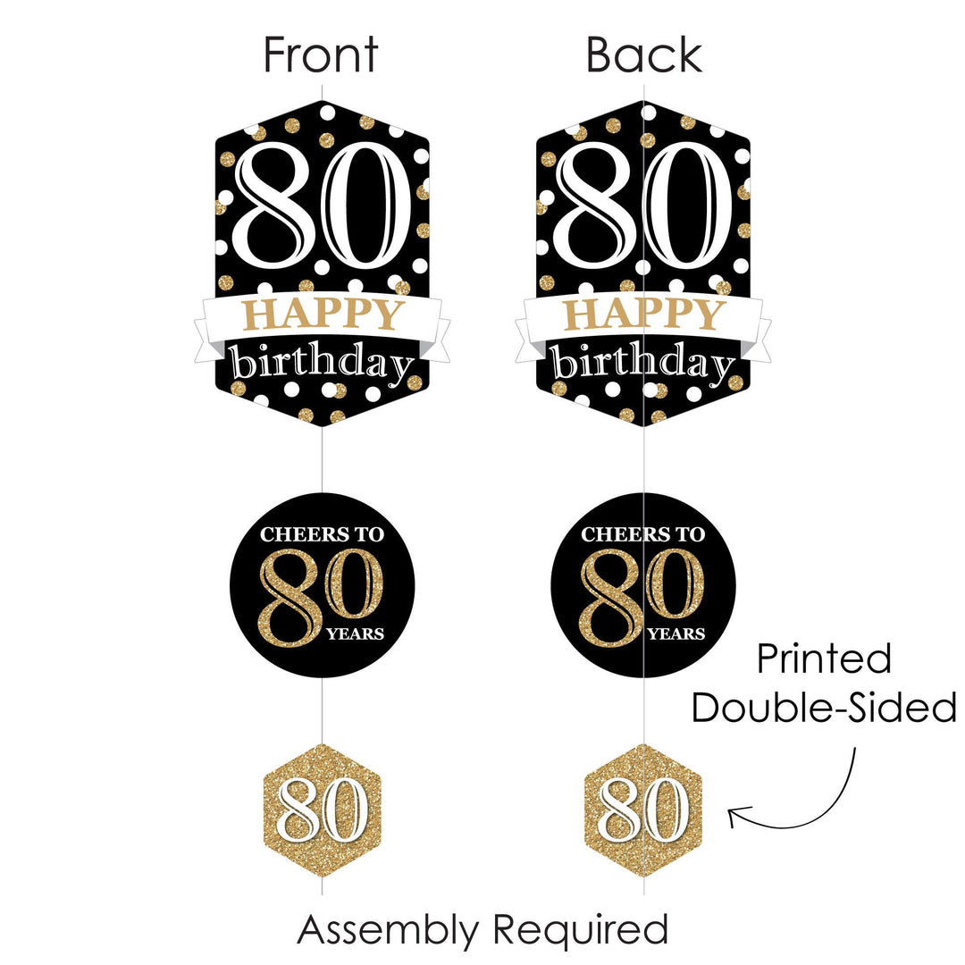 Adult 80th Birthday - Gold - Birthday Party DIY Dangler Backdrop - Hanging Vertical Decorations - 30 Pieces