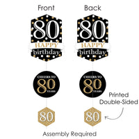 Adult 80th Birthday - Gold - Birthday Party DIY Dangler Backdrop - Hanging Vertical Decorations - 30 Pieces