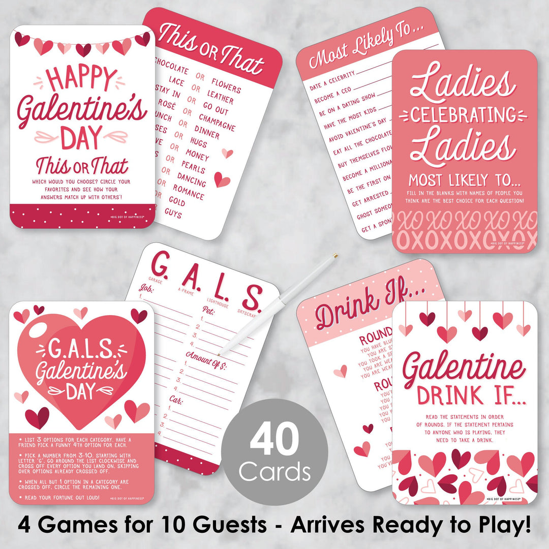 Happy Galentine's Day - 4 Valentine's Day Party Games - 10 Cards Each - Gamerific Bundle