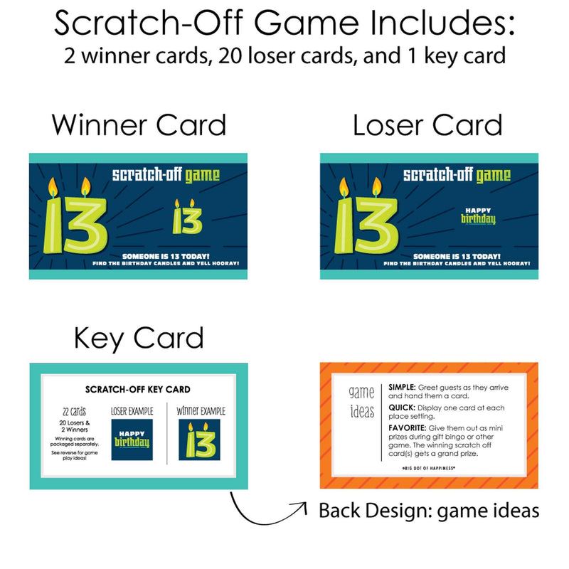 Boy 13th Birthday - Official Teenager Birthday Party Game Scratch Off Cards - 22 Count