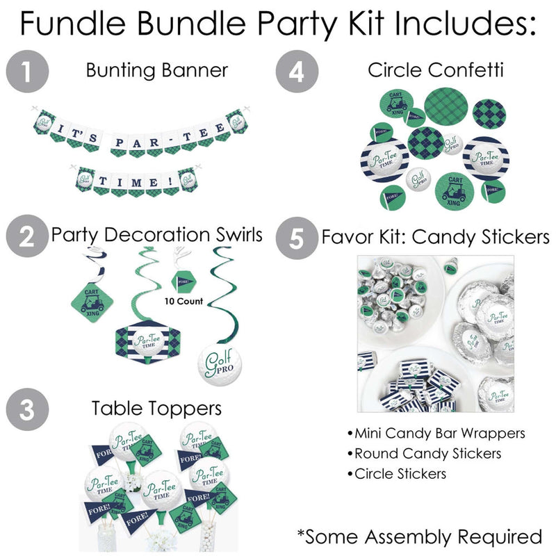 Par-Tee Time - Golf - Birthday or Retirement Party Supplies - Banner Decoration Kit - Fundle Bundle
