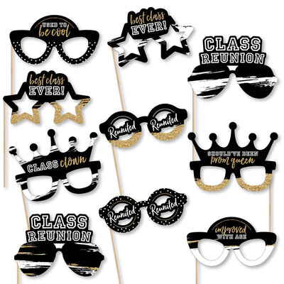 Reunited Glasses - Paper Card Stock School Class Reunion Party Photo Booth Props Kit - 10 Count