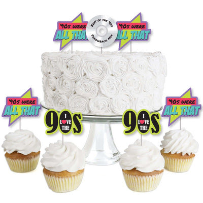 90's Throwback - Dessert Cupcake Toppers - 1990s Party Clear Treat Picks - Set of 24