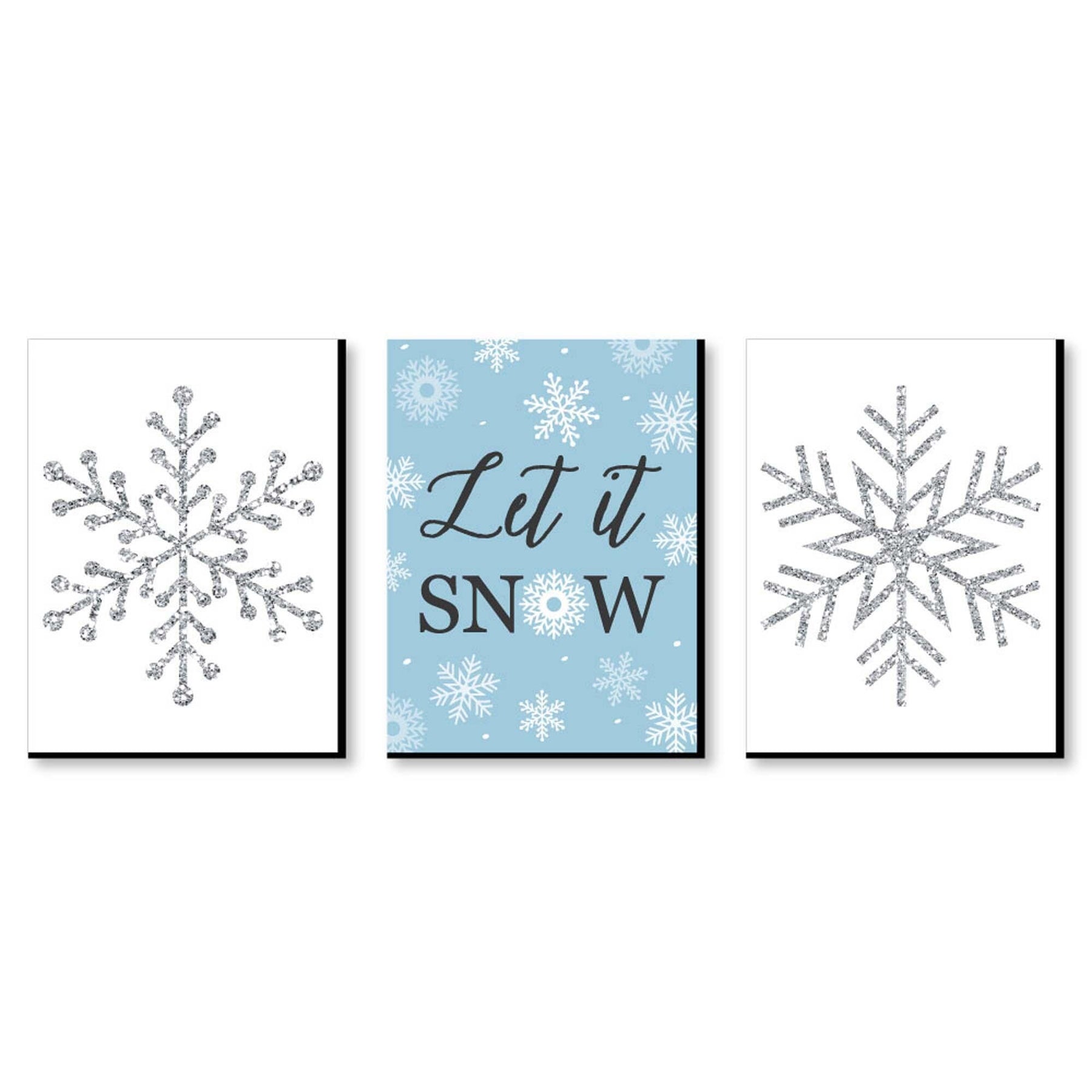 Winter Wonderland - Let It Snow Holiday Wall Art and Blue Snowflake Decor  Ã¢â‚¬â€œ 7.5 x 10 inches - Set of 3 Prints