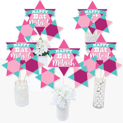 Pink Bat Mitzvah - Girl Party Centerpiece Sticks - Table Toppers - Set of 15