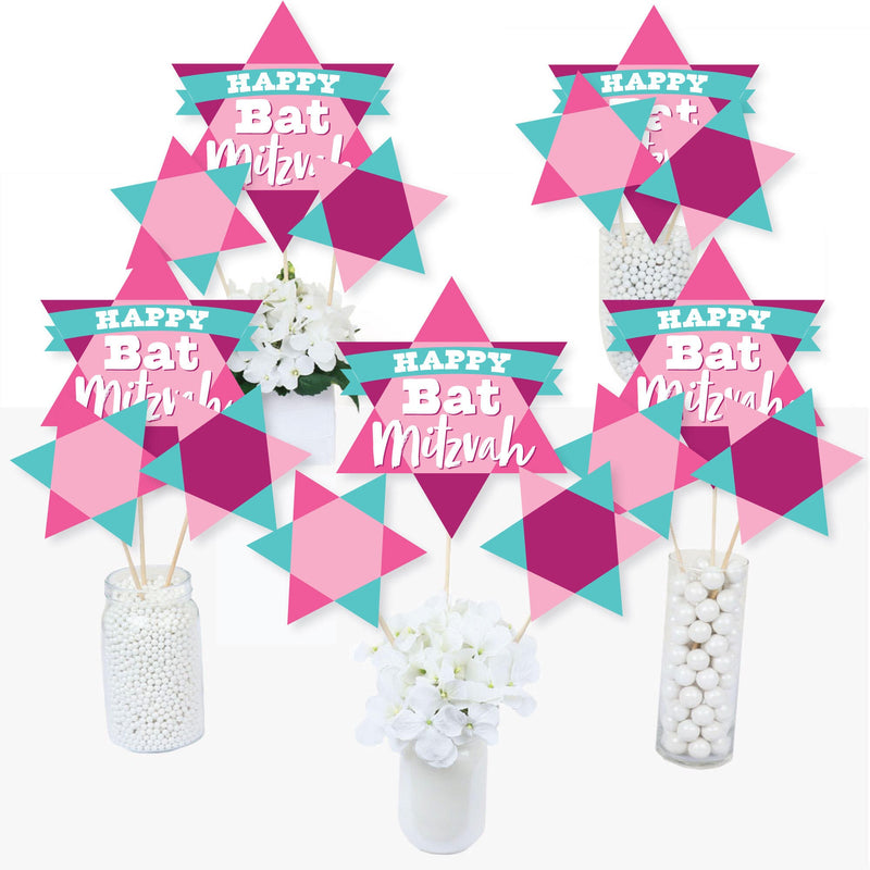 Pink Bat Mitzvah - Girl Party Centerpiece Sticks - Table Toppers - Set of 15