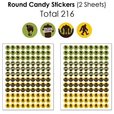 Sasquatch Crossing - Mini Candy Bar Wrappers, Round Candy Stickers and Circle Stickers - Bigfoot Party or Birthday Party Candy Favor Sticker Kit - 304 Pieces
