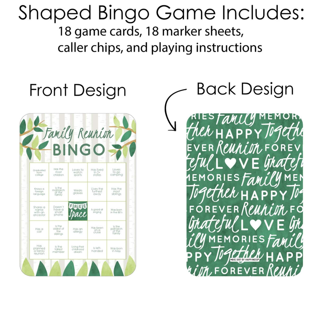 Family Tree Reunion - Bingo Cards and Markers - Family Gathering Party Bingo Game - Set of 18