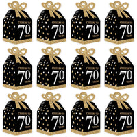 Adult 70th Birthday - Gold - Square Favor Gift Boxes - Birthday Party Bow Boxes - Set of 12