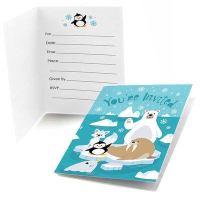 Arctic Polar Animals - Winter - Fill In Baby Shower or Birthday Party Invitations - 8 ct
