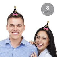 Chic 60th Birthday - Pink, Black and Gold - Mini Cone Birthday Party Hats - Small Little Party Hats - Set of 8