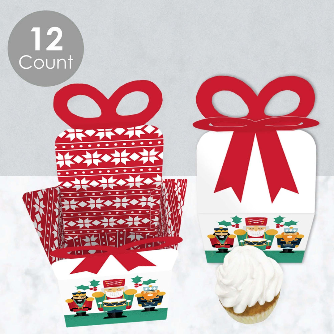 Christmas Nutcracker - Square Favor Gift Boxes - Holiday Party Bow Boxes - Set of 12