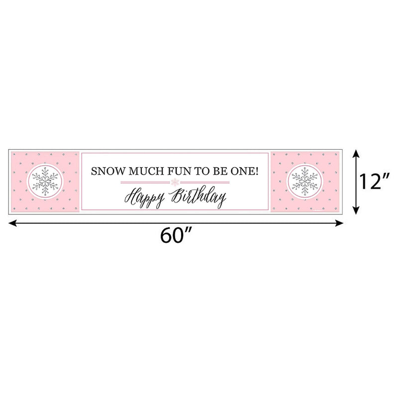 Pink ONEderland - Holiday Snowflake Winter Wonderland - Happy Birthday Party Banner