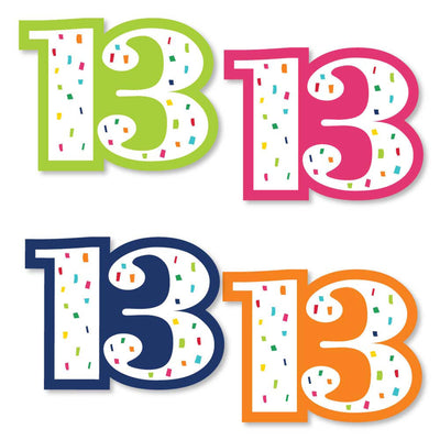 13th Birthday - Cheerful Happy Birthday - DIY Shaped Colorful Thirteenth Birthday Party Cut-Outs - 24 ct