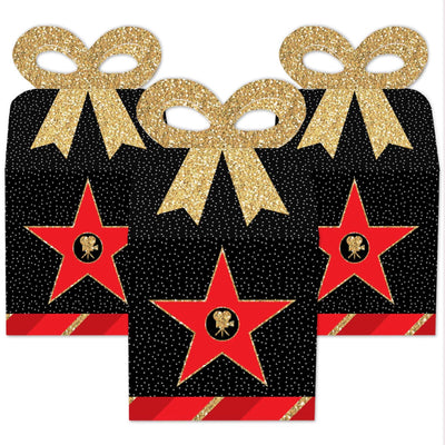 Red Carpet Hollywood - Square Favor Gift Boxes - Movie Night Party Bow Boxes - Set of 12