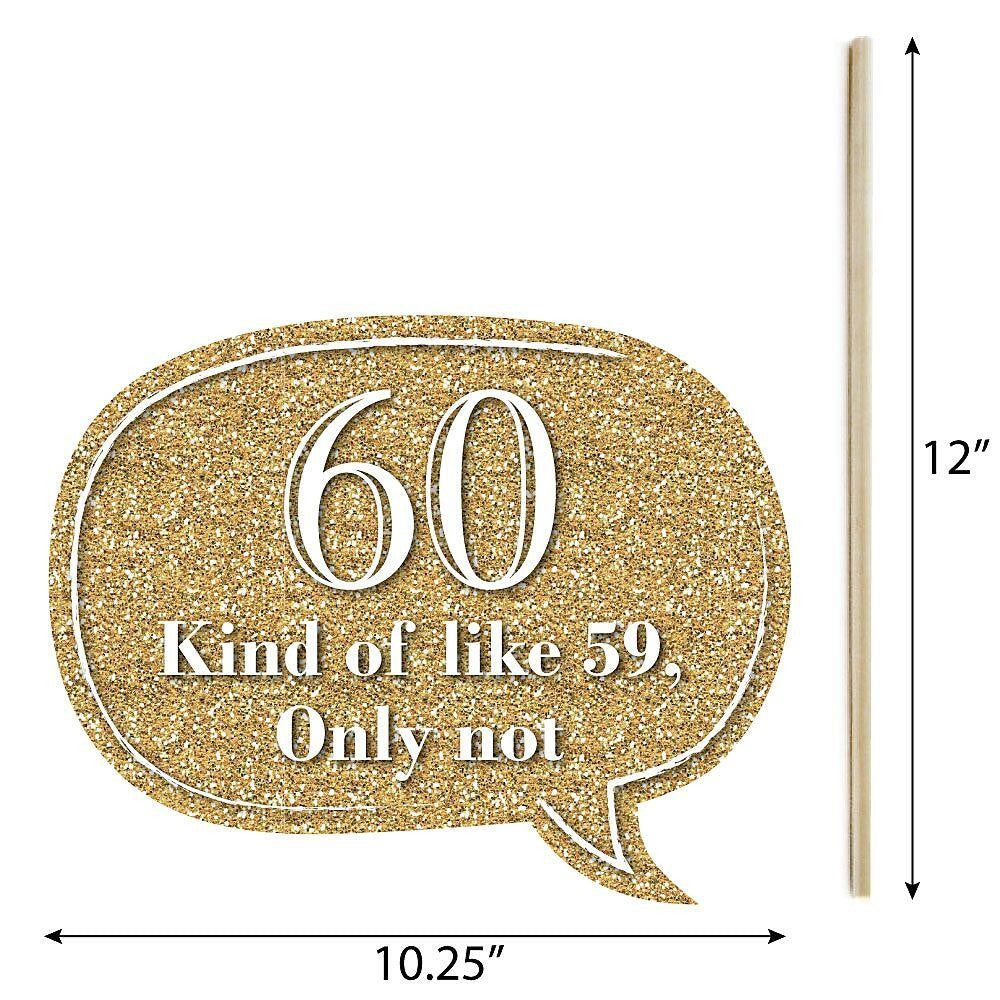 Funny Adult 60th Birthday - Gold - 10 Piece Birthday Party Photo Booth Props Kit