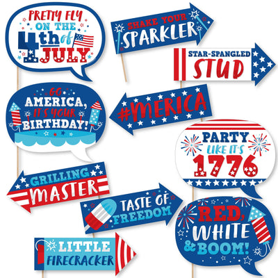 Funny Firecracker 4th of July - Red, White and Royal Blue Party Photo Booth Props Kit - 10 Piece