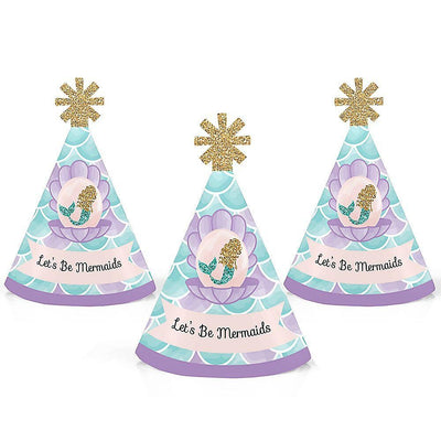 Let's Be Mermaids - Mermaid Mini Cone Birthday Party Hats - Small Little Party Hats - Set of 8
