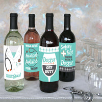 Medical School Grad - Doctor Graduation Decorations for Women and Men - Wine Bottle Label Stickers - Set of 4