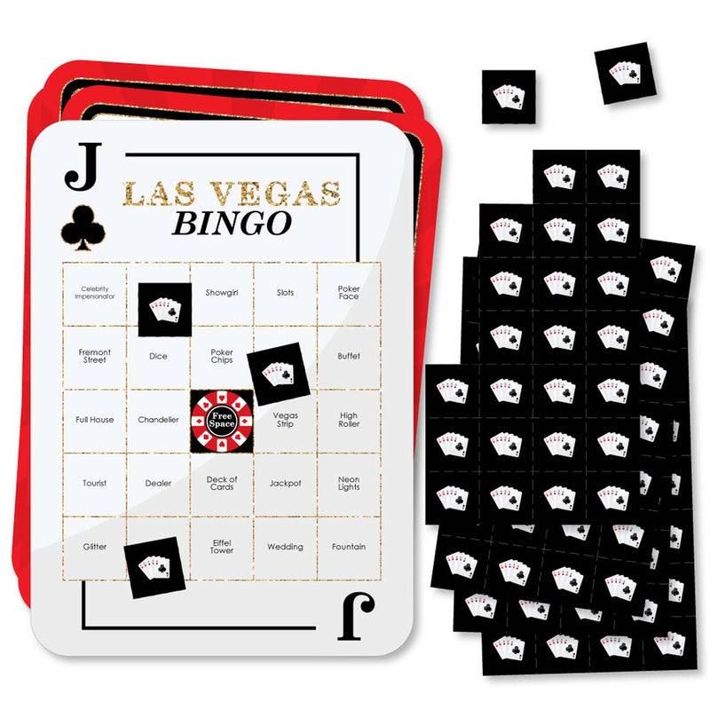 Las Vegas - Bar Bingo Cards and Markers - Casino Party Bingo Game - Set of 18