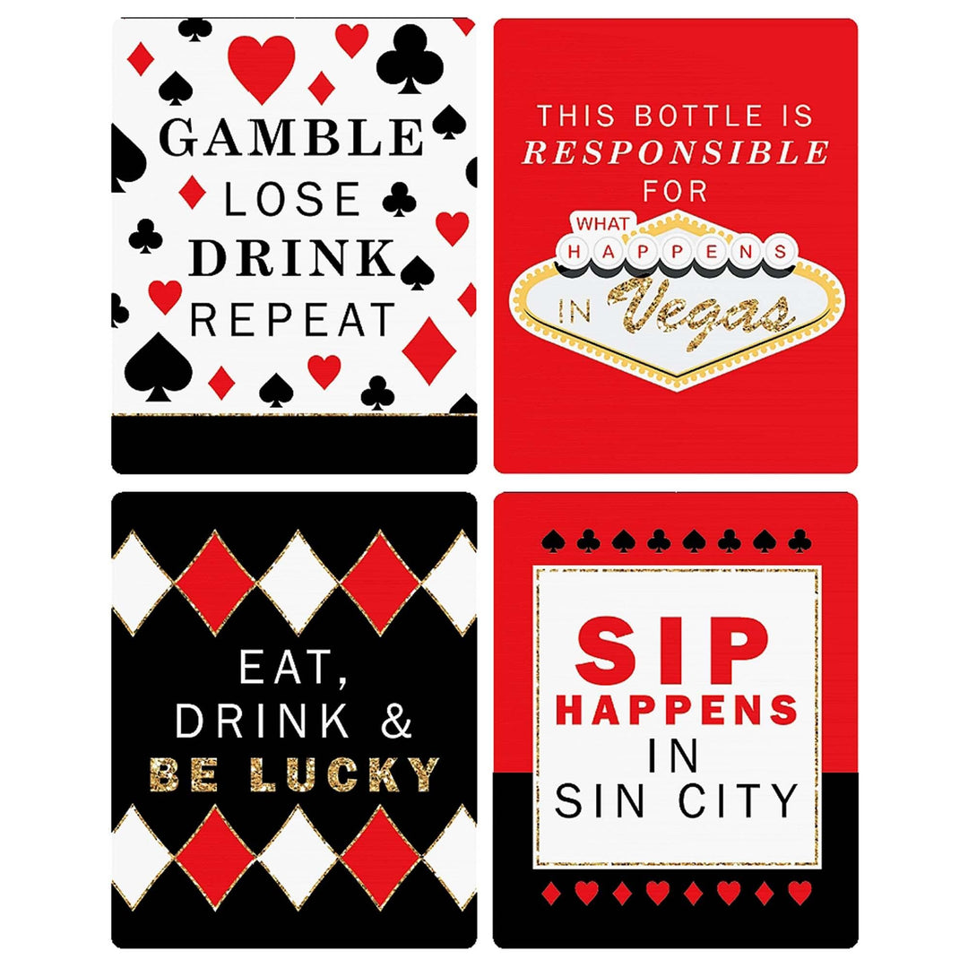 Las Vegas - Casino Party Decorations for Women and Men - Wine Bottle Label Stickers - Set of 4