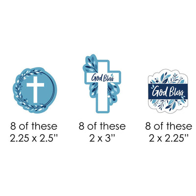Blue Elegant Cross - DIY Shaped Boy Religious Party Cut-Outs - 24 ct