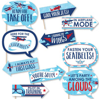 Funny Taking Flight - Airplane - 10 Piece Vintage Plane Baby Shower or Birthday Party Photo Booth Props Kit