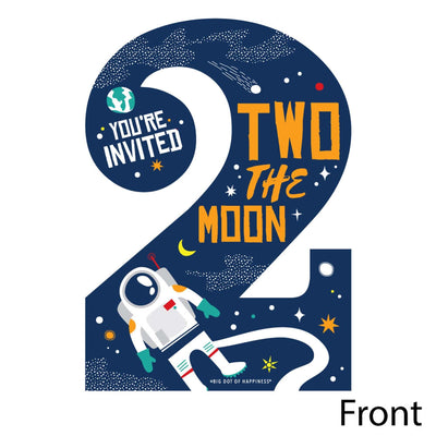 2nd Birthday Two the Moon - Shaped Fill-In Invitations - Outer Space Second Birthday Party Invitation Cards with Envelopes - Set of 12
