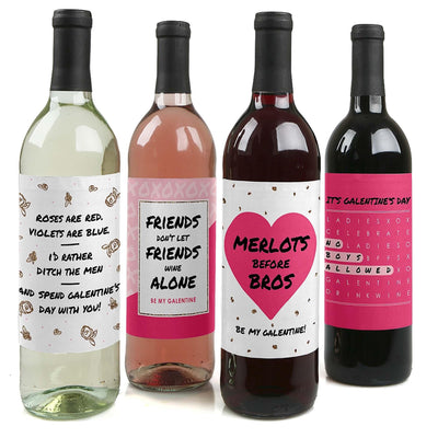 Be My Galentine - Valentine's Day Decorations for Women - Wine Bottle Labels - Set of 4