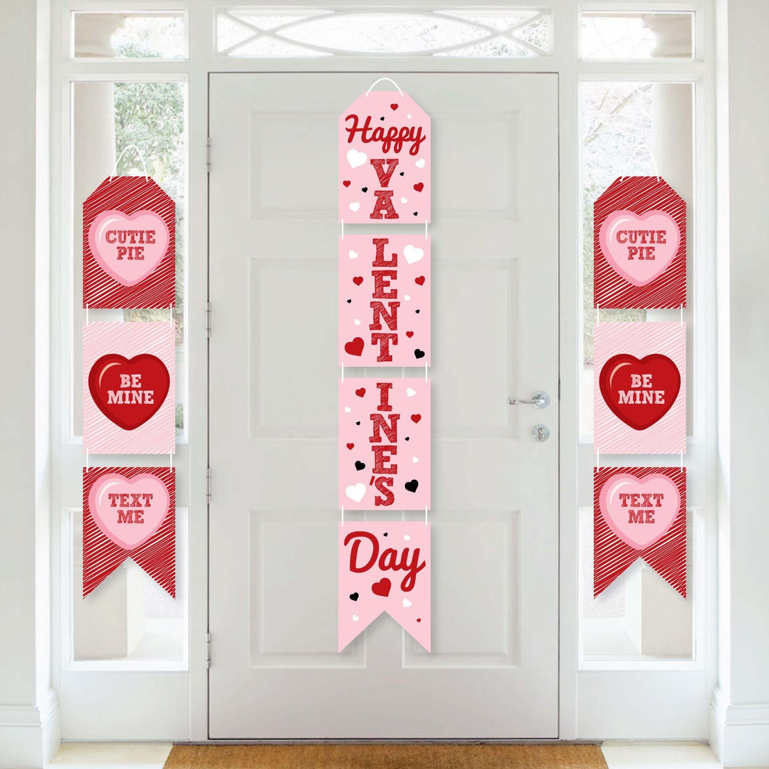 Conversation Hearts - Hanging Vertical Paper Door Banners - Valentine's Day Party Wall Decoration Kit - Indoor Door Decor