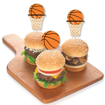 Nothin' But Net - Basketball - Dessert Cupcake Toppers - Baby Shower or Birthday Party Clear Treat Picks - Set of 24