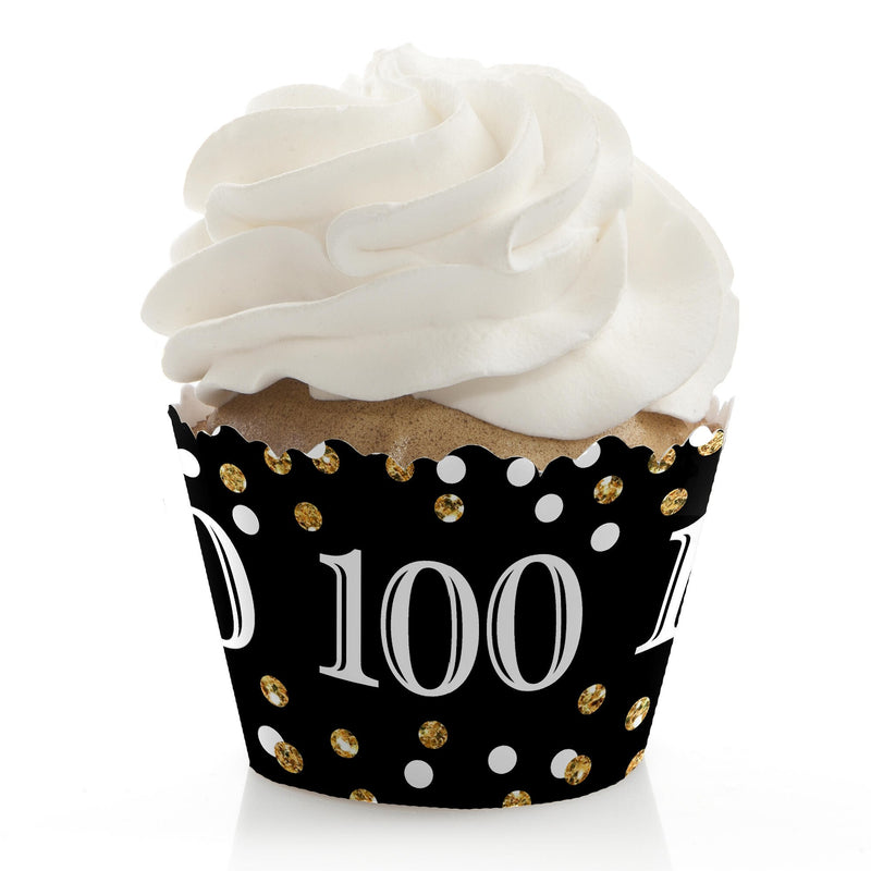 Adult 100th Birthday - Gold - Birthday Decorations - Party Cupcake Wrappers - Set of 12