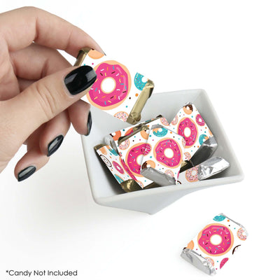 Donut Worry, Let's Party - Mini Candy Bar Wrapper Stickers - Doughnut Party Small Favors - 40 Count