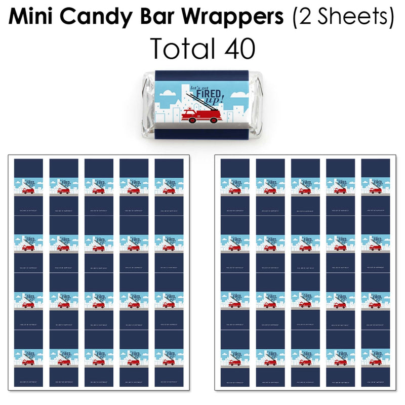Fired Up Fire Truck - Mini Candy Bar Wrappers, Round Candy Stickers and Circle Stickers - Firefighter Firetruck Baby Shower or Birthday Party Candy Favor Sticker Kit - 304 Pieces