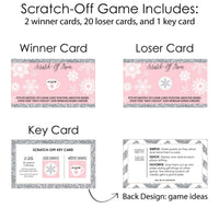 Pink Winter Wonderland - Holiday Snowflake Birthday Party and Baby Shower Game Scratch Off Cards - 22 Count