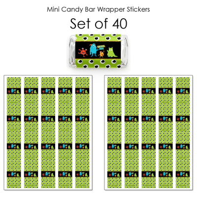 Monster Bash - Mini Candy Bar Wrapper Stickers - Little Monster Birthday Party or Baby Shower Small Favors - 40 Count