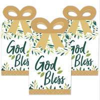 Elegant Cross - Square Favor Gift Boxes - Religious Party Bow Boxes - Set of 12