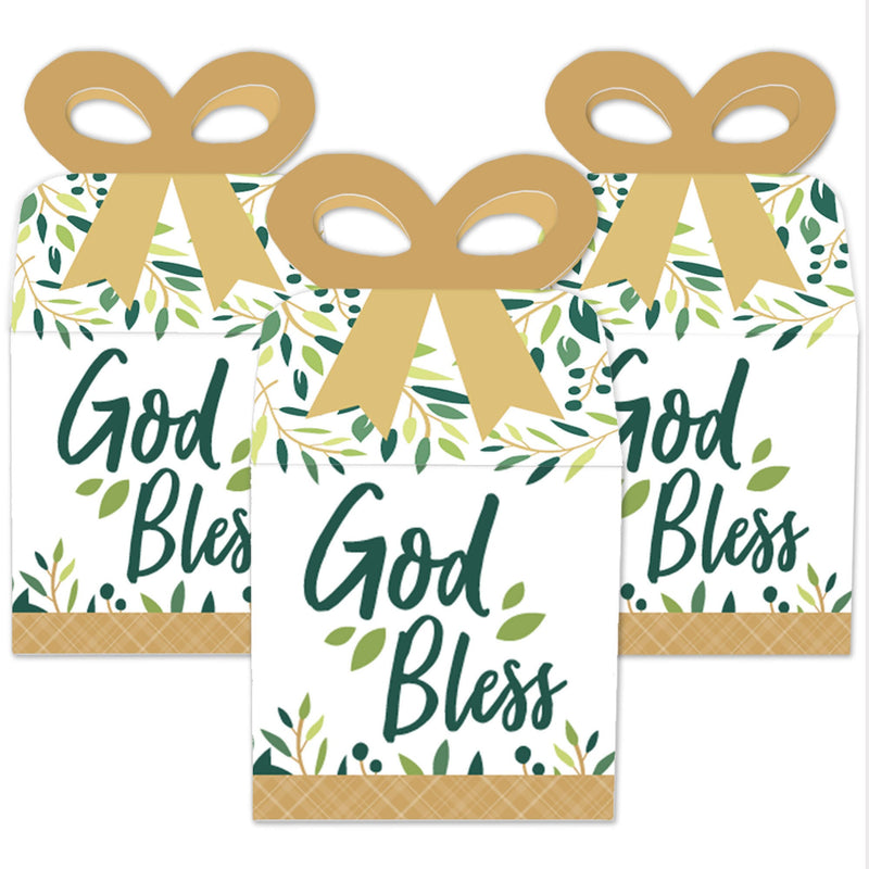 Elegant Cross - Square Favor Gift Boxes - Religious Party Bow Boxes - Set of 12