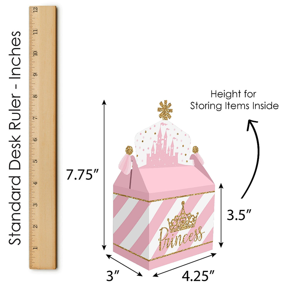 Little Princess Crown - Treat Box Party Favors - Pink and Gold Princess Baby Shower or Birthday Party Goodie Gable Boxes - Set of 12