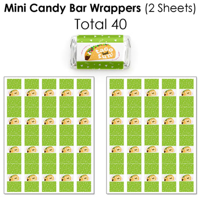 Taco 'Bout Fun - Mini Candy Bar Wrappers, Round Candy Stickers and Circle Stickers - Mexican Fiesta Candy Favor Sticker Kit - 304 Pieces