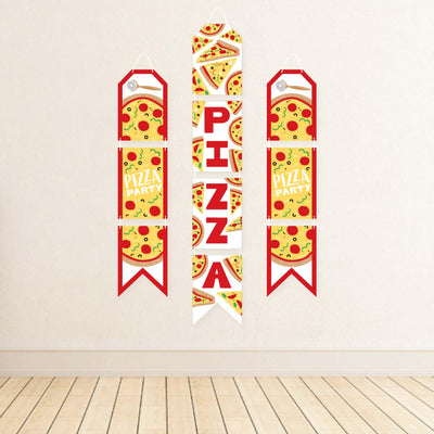 Pizza Party Time - Hanging Vertical Paper Door Banners - Baby Shower or Birthday Party Wall Decoration Kit - Indoor Door Decor