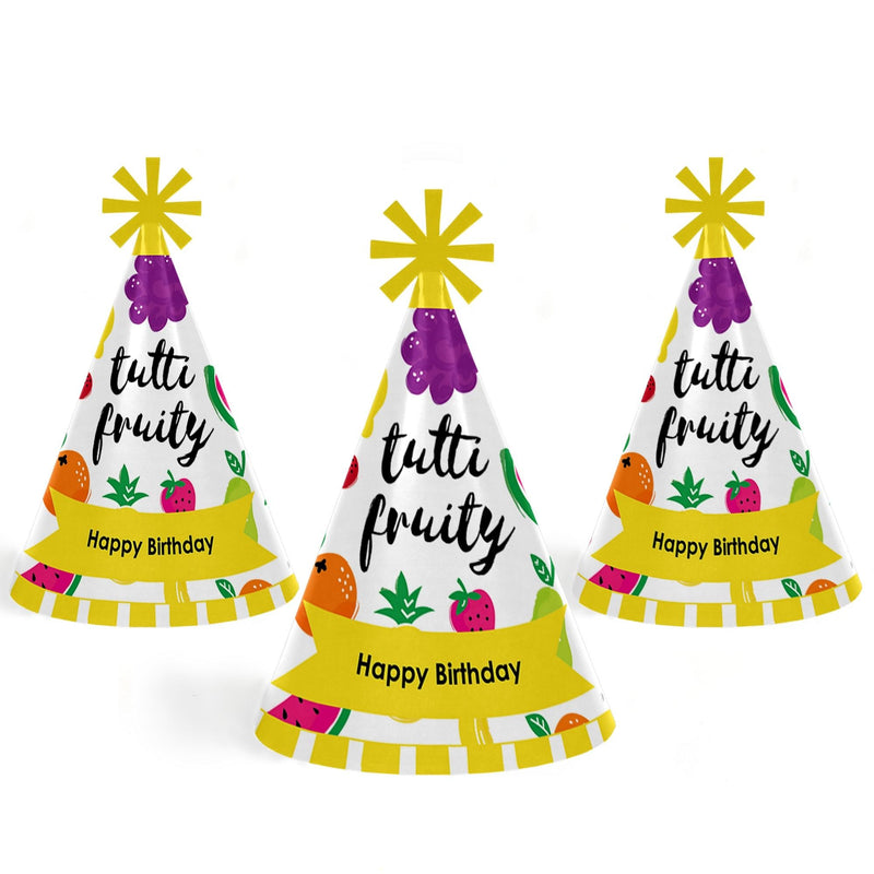 Tutti Fruity - Cone Frutti Summer Happy Birthday Party Hats for Kids and Adults - Set of 8 (Standard Size)
