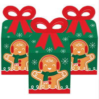 Gingerbread Christmas - Square Favor Gift Boxes - Gingerbread Man Holiday Party Bow Boxes - Set of 12
