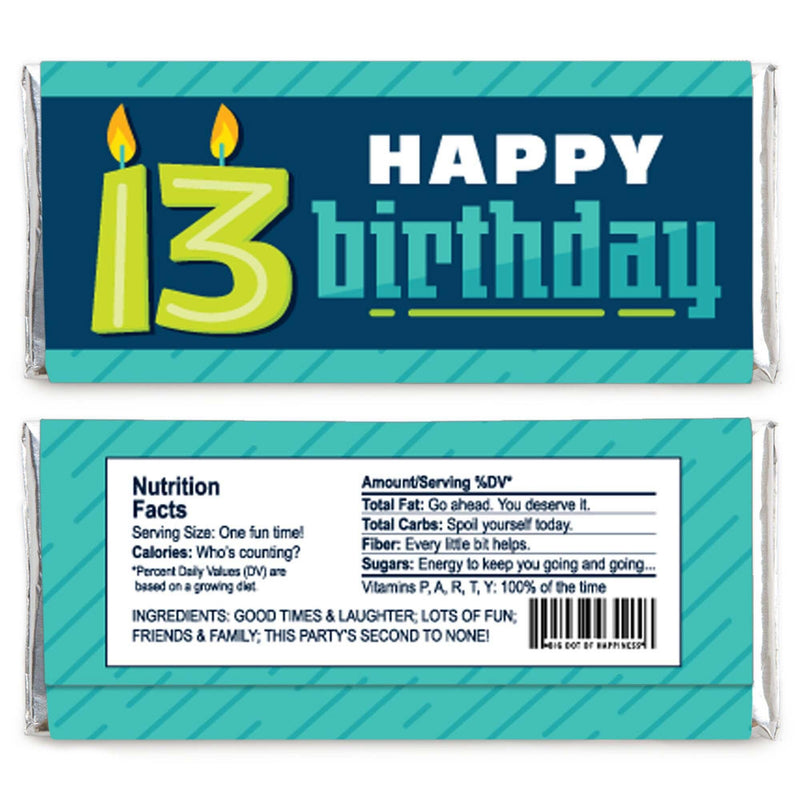 Boy 13th Birthday - Candy Bar Wrapper Official Teenager Birthday Party Favors - Set of 24