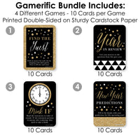 New Year's Eve - Gold - 4 New Years Eve Party Games - 10 Cards Each - Year in Review, Find the Guest, Drink If, New Year Predictions - Gamerific Bundle